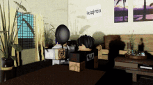 a room with a sign on the wall that says i 've laught roblox