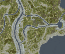 a map shows a river going through a valley