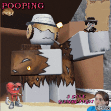 a picture of a cartoon character with the words pooping written on it