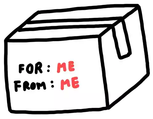 a drawing of a cardboard box that says " for me from me "