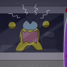 a cartoon character is screaming in front of a rodamrix logo