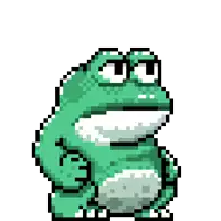 a pixel art of a frog with a long yellow tongue .