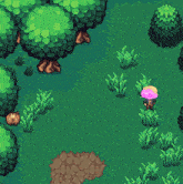 a pixel art drawing of a forest with trees and dirt