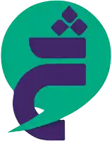 a green circle with a purple swirl and the letter j on it