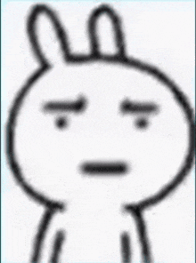 a black and white drawing of a rabbit with a serious look on its face .