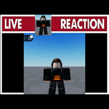 a picture of a roblox character with a live reaction sign above him