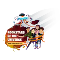 an advertisement for world asteroid day shows a group of people