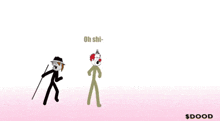 a stick figure with a sword is being killed by another stick figure with the words oh shi on the bottom