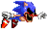 a pixel art of sonic the hedgehog flying through the air with blood coming out of his mouth