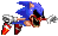 a pixel art of sonic the hedgehog flying through the air with blood coming out of his mouth