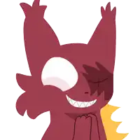 a cartoon drawing of a red cat with a white eye