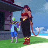 a man and a woman are standing next to each other in front of a building