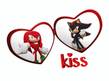shadow the hedgehog and knuckles the echidna are kissing in a heart