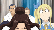 a group of cartoon characters including a girl with a blue bow in her hair