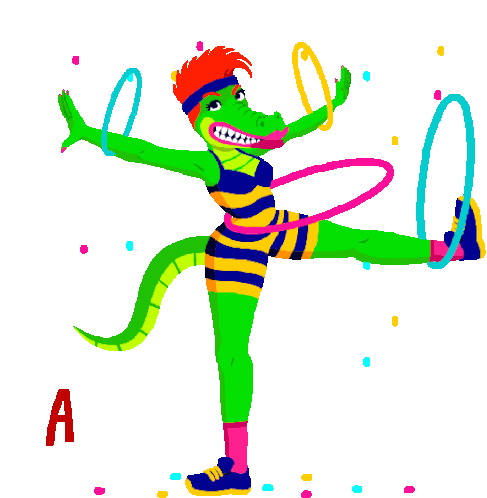 Alligator Twirling Five Hula Hoops Says Not Now In Portuguese Sticker - Hula Hooping Through Life Agora Nao Google Stickers