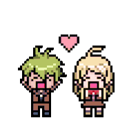 a boy and a girl are standing next to each other with a heart above them .