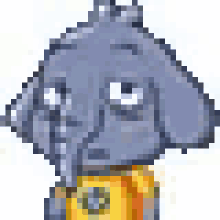 a pixel art drawing of an elephant wearing a yellow shirt and sunglasses .