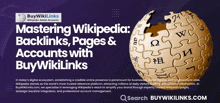 a poster for buywikilinks shows a globe made of puzzle pieces