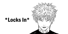 a black and white drawing of a man with the words `` locks in '' above him .