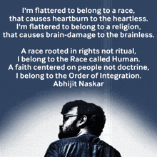 a quote from abhijit naskar is displayed on a blue background