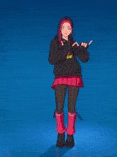 a girl in a black hoodie and pink skirt dancing