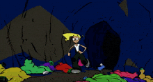 a cartoon drawing of a girl with blonde hair and a red hood
