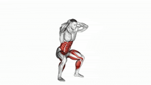 a drawing of a man doing squats with his muscles highlighted