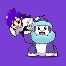 a cartoon of a boy with blue hair and a snake around his neck