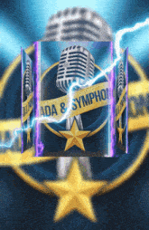 a logo for ada & symphony with a microphone and lightning