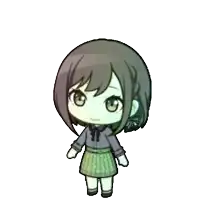 a cartoon of a girl with short hair and a purple skirt