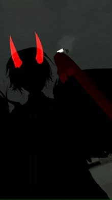 a person with red horns on their head