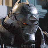 a close up of a helmet on a robot
