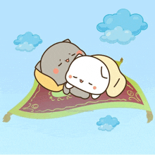 a cartoon of a cat and a dog sleeping on a blanket