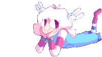 a pixel art drawing of a girl laying on her stomach