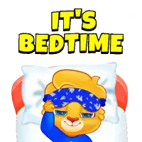 a cartoon of a bear wearing a sleep mask with the words it 's bedtime above him