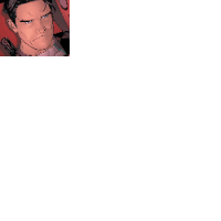 a drawing of a man with an angry look on his face is surrounded by black blocks