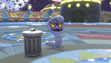 a snake is standing next to a trash can in a game