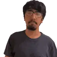 a man with glasses and a beard is making a funny face