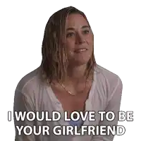a woman with wet hair is smiling and says i would love to be your girlfriend