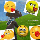 a collage of yellow smiley faces with hearts on them