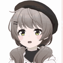 a close up of a girl wearing a beret