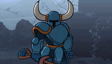 a cartoon knight with horns and a sword