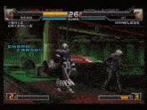 a video game screen shows a person standing in front of a large k and o