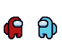 a pixel art drawing of a red among us character