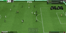 a video game screen shows a soccer game being played
