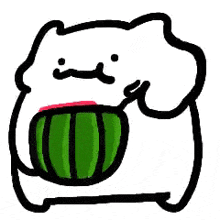 a cartoon cat is eating a watermelon .
