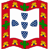 a red white and blue flag with a green fleur de lis in the middle