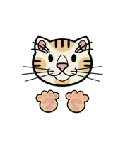 a cartoon cat with a pink nose and paws on a white background .