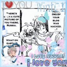 a poster that says ' i love russia ' on the bottom