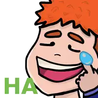 a cartoon of a man laughing with the word ha on the bottom right